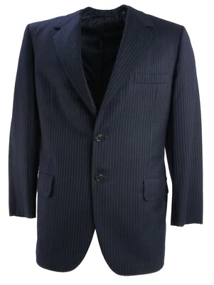 Oxxford Clothes Men's 42R Blue Flannel Wool Pin Striped Vented Notch Suit Jacket - Image 1 of 4