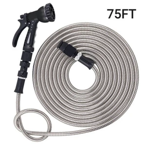 25-100FT Expandable Flexible Garden Metal Water Hose Pipe Spray Gun Heavy Duty - Picture 1 of 16
