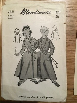 1950’S ORIGINAL BLACKMORE SEWING PATTERN 7835 child’s robe  age 3-4 FREE  P&P - Image 1 of 3
