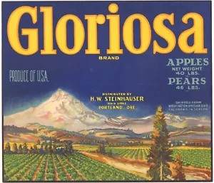 *Original* GLORIOSA Kalifornien Oregon Washington Apfelbirnenkiste Etikett KEINE KOPIE! - Bild 1 von 1