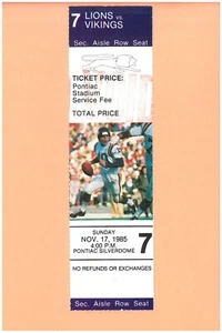 Minnesota Vikings @ Detroit Lions 11-17-1985 ticket Fran Tarkenton photo Georgia - Picture 1 of 2