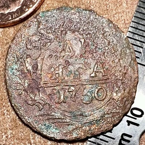 1750 Denga OLD RUSSIAN IMPERIAL COIN ORIGINAL. King Elizabeth. Not Cleaned - Picture 1 of 3