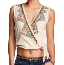 FREE PEOPLE Womens Wrap Top Around The World Solid Ivory Size M OB456637