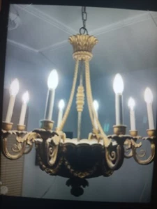 Stunning Vintage Victorian Italian 8 Arms Gilded Wood Chandelier (SEE PHOTOS) - Picture 1 of 13