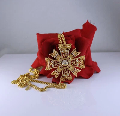 Precioso prendedor/collar cruz maltesa KJL Kenneth Jay Lane rescate de gatos Foto 1 de 2