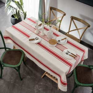 Cotton Linen Table Cover Striped Square Rectangular Tablecloth for Kitchen