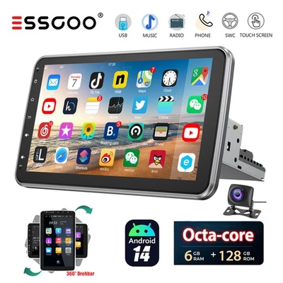 8Kern 10" 1 DIN Android 14 6+128G Autoradio BT 5.0 MIK 360° Drehbarer Bildschirm - Bild 1 von 4