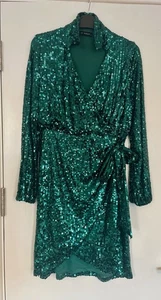 Et Vous Women’s Emerald Green Sequin Wrap Dress High-low Hemline - UK Size 10 - Picture 1 of 10