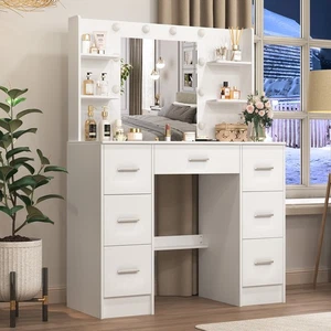 10 Birnen LED Spiegel für Schlafzimmer weiß Make-up Kommode Schminktisch für Mädchen Geschenke - Bild 1 von 11