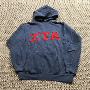Vintage Zeta Tau Alpha Sweatshirt Adult Small Boxy Blue Hoodie 50s 60s USA Made - Picture 1 of 14