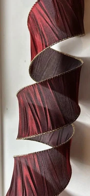 17 FT Crushed Red Sheer Gold Metallic Edge Ribbon 2.5" Wide, Formal, Wedding - Image 1 of 3