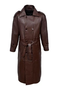 NKVD Soviet Army Brown Men's Military OVERCOAT Real Lambskin Leather Trench Coat - Picture 1 of 7