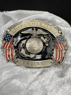 Hebilla de cinturón vintage de marines retirados esmalte regalo militar patriótico Foto 1 de 4