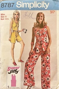 SIMPLICITY 8787 1970's Short/Long Jumpsuit Sewing Pattern. Size 8 - Chest 31.5”. - Picture 1 of 2