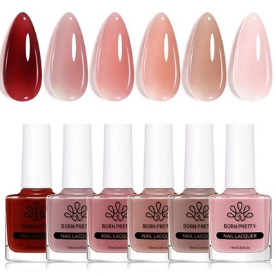 Juego de Esmalte de Uñas Born Pretty Jelly, 6 Colores Transparente Desnudo Natural Rojo Rosa Marrón Foto 1 de 4