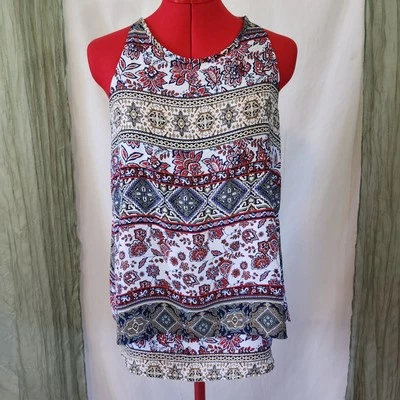 Valerie Stevens 白色红色无袖吊带轻便夏季衬衫 S 码 — 第 1/4 张图片