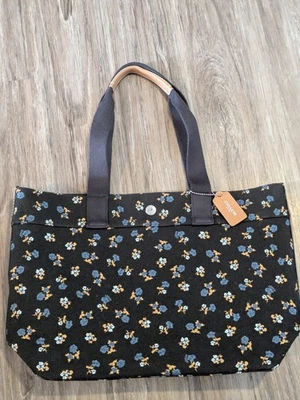 Bolso de Mano Coach de Lona F25903 Estampado de Flora Grande Negro Flor Cartera Bolso de Hombro Foto 1 de 4