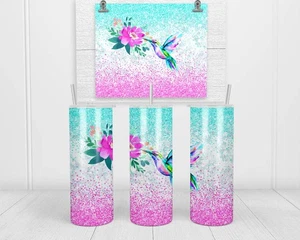 Kolibri von Blumen angezogen 20 Oz dünner Metallbecher mit Deckel und Strohhalm - Bild 1 von 1