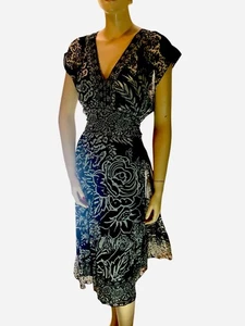 Vestido Midi De Colección Mixit Estampado Floral Negro Blanco Forrado de Seda Transparente con Slip Y2K Talla 12 - Imagen 1 de 3