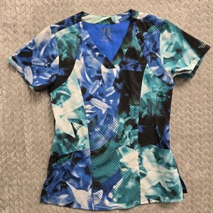 Barco One Scrubs #5107 V-Neck Print Scrub Top Size Small Abstract Floral - Picture 1 of 9