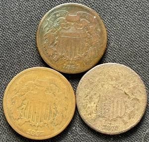 1864, 1867 & 1870  US 2 Cent Coins!  3 Coin Lot!! - Picture 1 of 4
