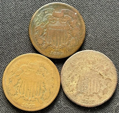 1864, 1867 & 1870  US 2 Cent Coins!  3 Coin Lot!! - Image 1 of 4