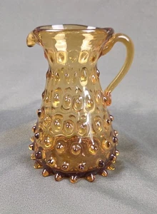 Vintage MCM Itailian Empoli Spike Hobnail Amber Glass Creamer Small Pitcher - Picture 1 of 14