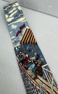 Americana Roller Coaster Coney Island USA 58” Novelty Silk Tie Patriotic - Image 1 of 4