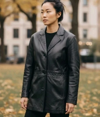 Nine West 黑色真皮纽扣前夹克外套女式特大号 — 第 1/4 张图片