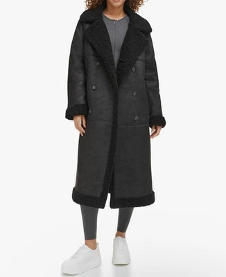 Abrigo largo para mujer Levi's imitación piel de oveja negro talla mediana NUEVO $350 Foto 1 de 4