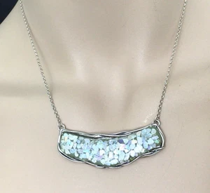 Vintage Solid Sterling silver & Real Opal Mosaic Panel Necklace Signed - Picture 1 of 4