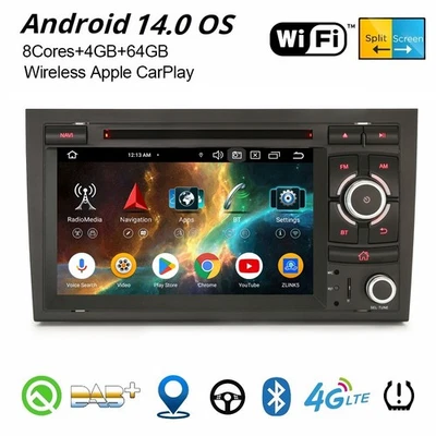 Android 14 Autoradio Navi für AUDI A4 S4 SEAT EXEO 8-Kern CarPlay DAB+ WiFi 64GB - Bild 1 von 4