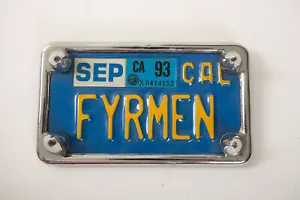 Placa de licencia de motocicleta California (B1C) FYRMAN (JSF6) tocador azul dorado SEP 1993 - Imagen 1 de 3
