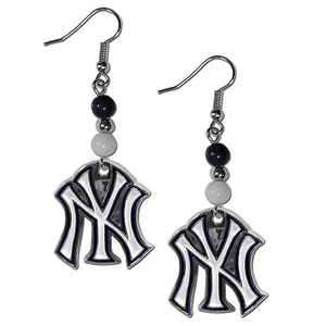 New York Yankees Dangle Earrings (Fan Bead) MLB Licensed Jewelry - Picture 1 of 3