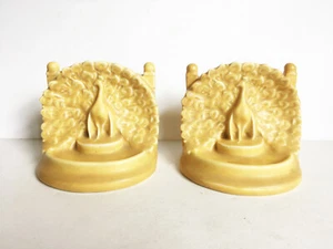 VTG Antique Bookends Rookwood Pottery Yellow "Peacocks at Fence" 1920s  - Bild 1 von 6