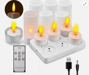 Paquete de 6 luces de té recargables con base de carga velas LED parpadeantes sin llama - Imagen 1 de 4
