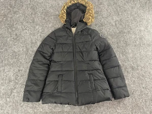Abercrombie Jacket Girls 14 Black Hooded Coat Puffer Faux Fur Pockets N65 - Picture 1 of 10