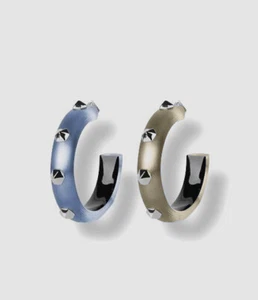 $245 Alexis Bittar Women Blue Gray Future Aniquity Hexagon Studded Hoop Earrings - Picture 1 of 3