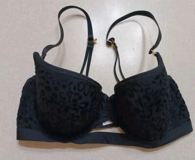 Sujetador Aerie 32D negro forrado de leopardo con aros Foto 1 de 4