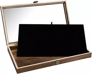 Wooden Jewelry Display Case with Tempered Glass Lid and Removable Black Velvet - Picture 1 of 12