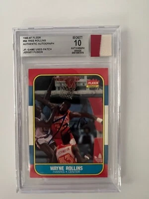1986-87 Fleer - #94 Tree Rollins Autograph Grade 10 with patch swatch - Hawks - Image 1 of 2