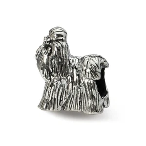 Shih Tzu Bead .925 Sterling Silver Antique Finish Reflection Beads - Picture 1 of 5