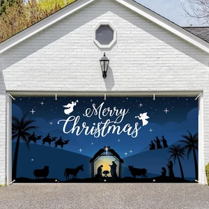 13X6FT Christmas Garage Door Cover Banner Backdrop Decorations Nativity Decor - Picture 1 of 12