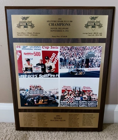 Penske Racing Rusty Wallace MGD Team Issued 1993 Dover Win Plaque NASCAR Racing Cover