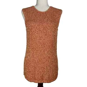 LAURA ASHLEY SLEEVELESS CREW NECK SIDE SLIT SWEATER TANK TOP ORANGE MEDIUM EUC - Picture 1 of 12