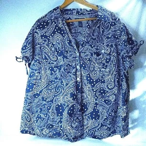 Karen Scott Navy Blue Bandana  Shirt Short sleeve 3X - Picture 1 of 5
