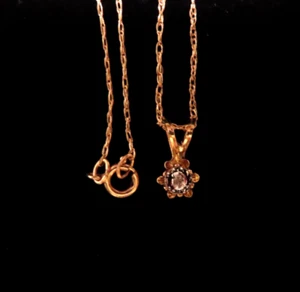 Solid Gold 10k Chain Link Necklace & Real Diamond Chip Pendant 19.5 inch Baby - Picture 1 of 7