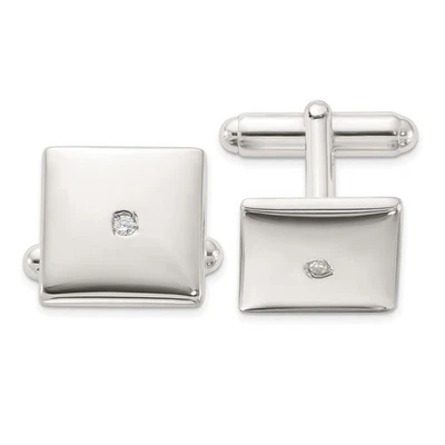 Sterling Silver Rhodium-plated Polished with CZ Square Cuff Links - Image 1 of 2