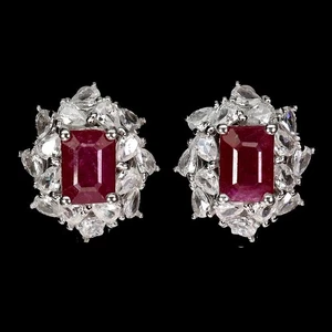 925 Sterling Silver Earrings Octagon Ruby 7x5mm Natural Gemstone Jewelry - Picture 1 of 13