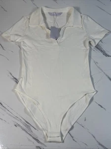 MangoPop Top Body Poloshirt Kurzarm V-Ausschnitt Off White Größe S - Bild 1 von 9